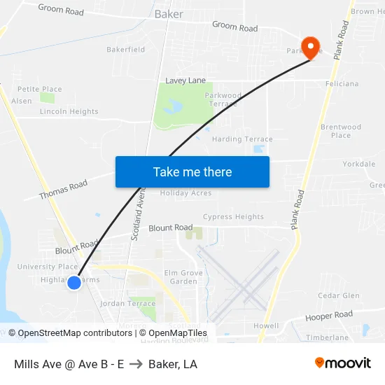 Mills Ave @ Ave B - E to Baker, LA map