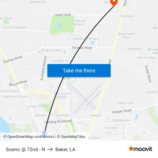 Scenic @ 72nd - N to Baker, LA map