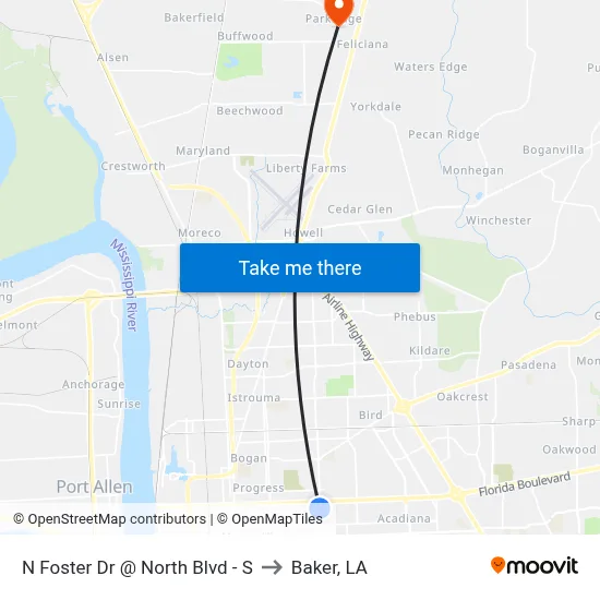 N Foster Dr @ North Blvd - S to Baker, LA map