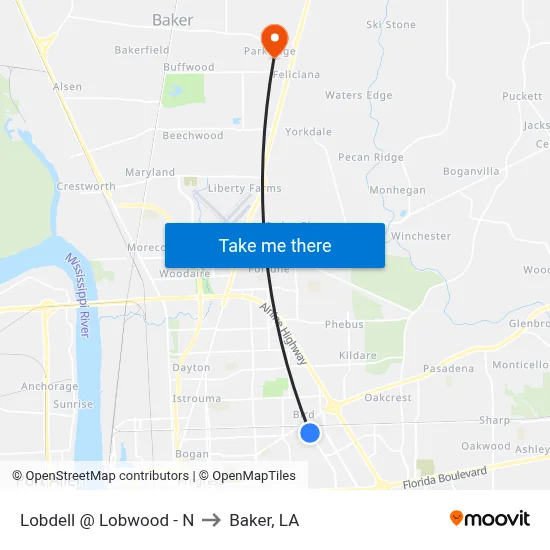 Lobdell @ Lobwood - N to Baker, LA map