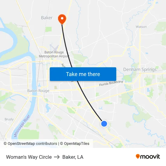 Woman's Way Circle to Baker, LA map