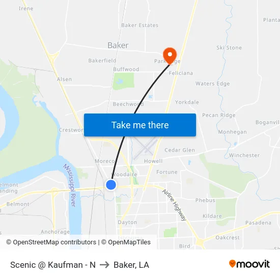 Scenic @ Kaufman - N to Baker, LA map
