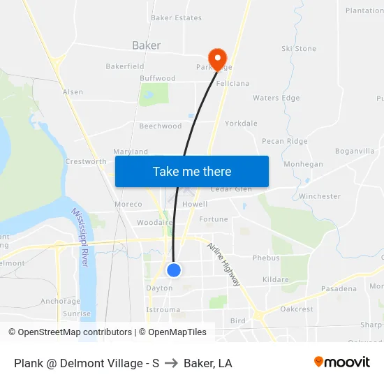 Plank @ Delmont Village - S to Baker, LA map