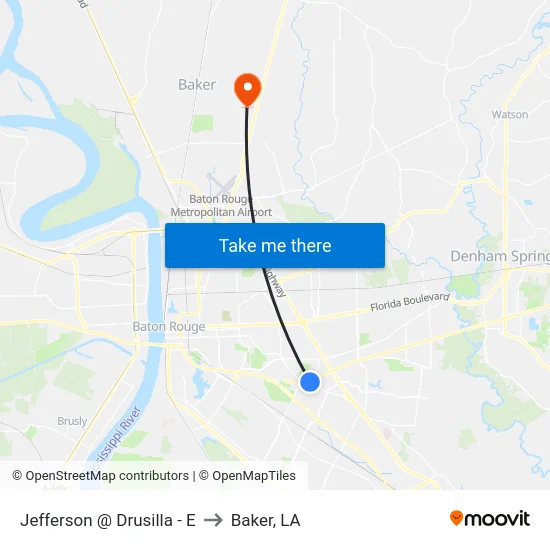 Jefferson @ Drusilla - E to Baker, LA map