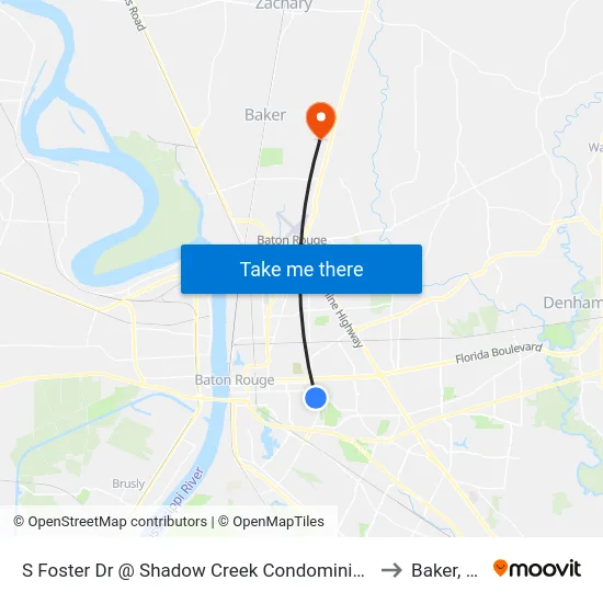 S Foster Dr @ Shadow Creek Condominiums to Baker, LA map
