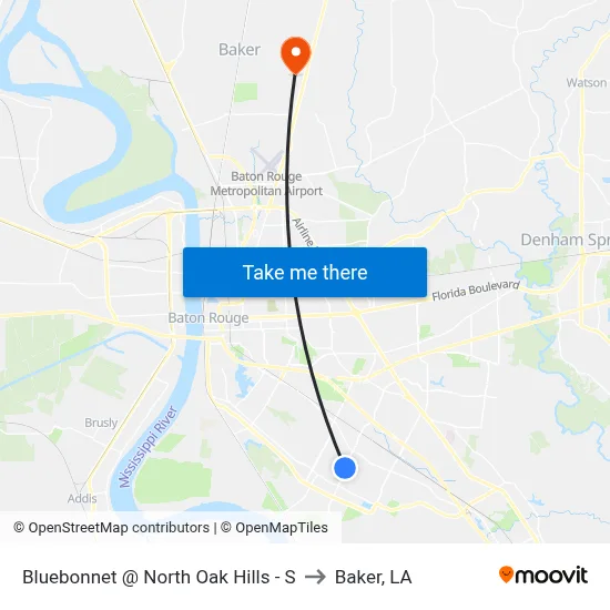 Bluebonnet @ North Oak Hills - S to Baker, LA map