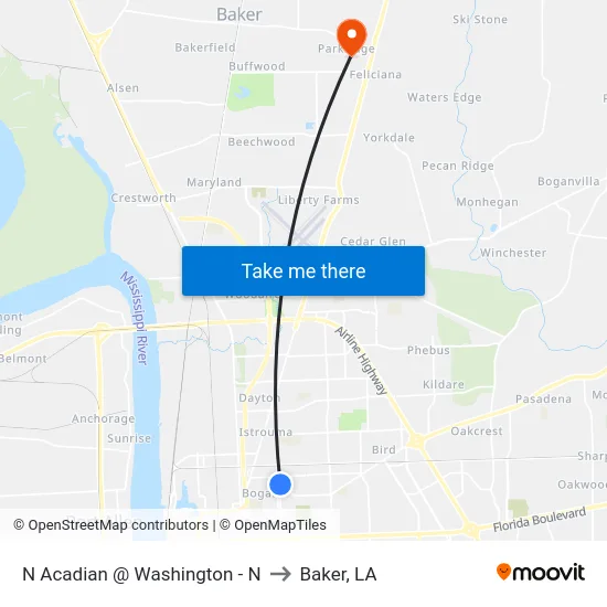 N Acadian @ Washington - N to Baker, LA map