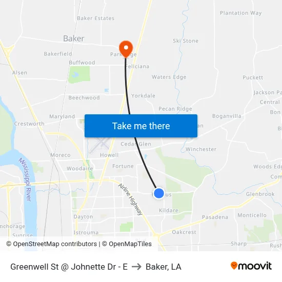 Greenwell St @ Johnette Dr - E to Baker, LA map