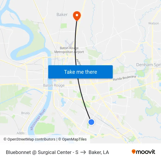 Bluebonnet @ Surgical Center - S to Baker, LA map