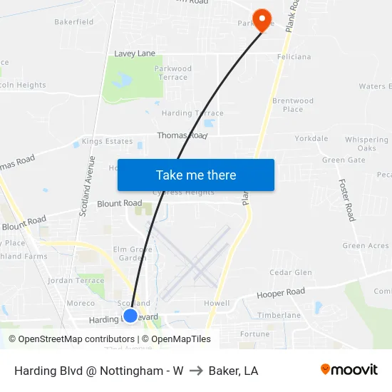 Harding Blvd @ Nottingham - W to Baker, LA map