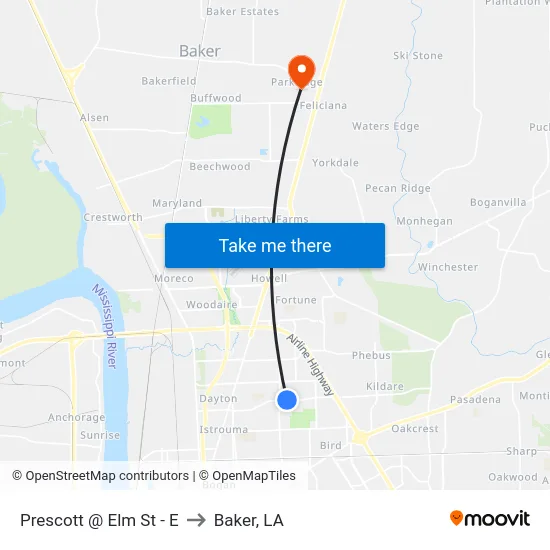 Prescott @ Elm St - E to Baker, LA map