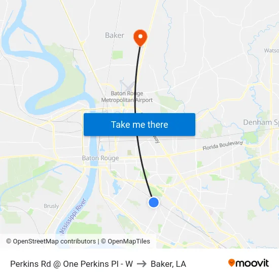 Perkins Rd @ One Perkins Pl - W to Baker, LA map
