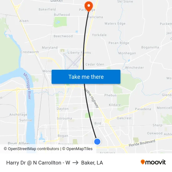Harry Dr @ N Carrollton - W to Baker, LA map