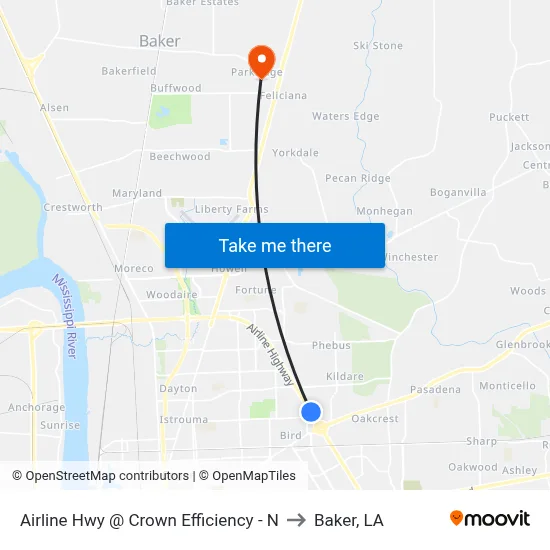 Airline Hwy @ Crown Efficiency - N to Baker, LA map