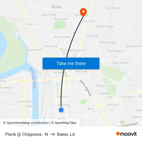 Plank @ Chippewa - N to Baker, LA map