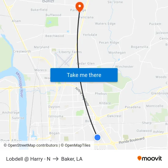 Lobdell @ Harry - N to Baker, LA map