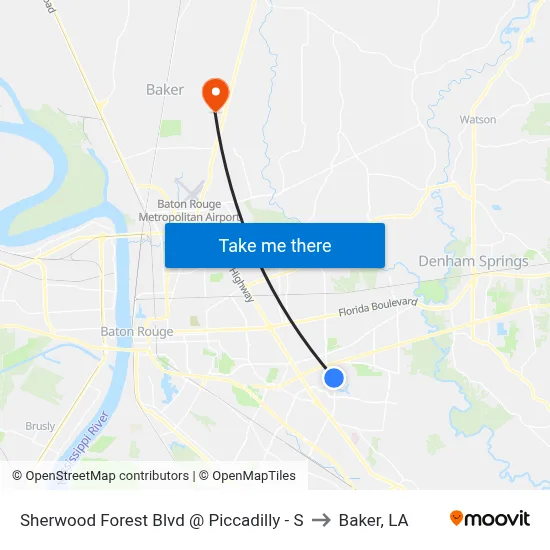 Sherwood Forest Blvd @ Piccadilly - S to Baker, LA map
