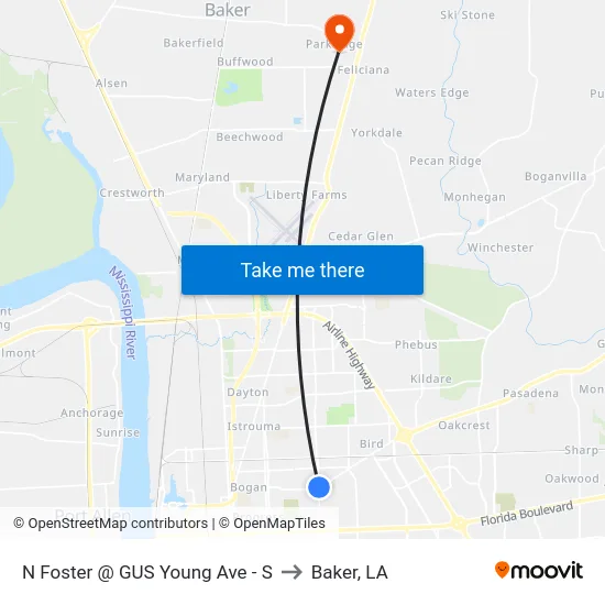 N Foster @ GUS Young Ave - S to Baker, LA map