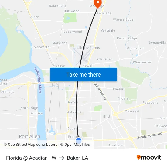 Florida @ Acadian - W to Baker, LA map