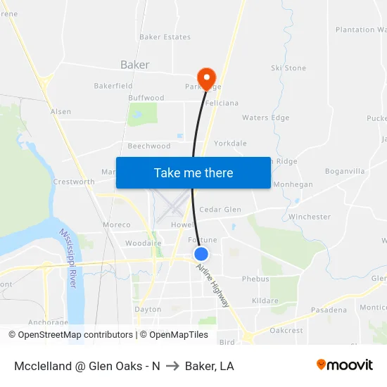 Mcclelland @ Glen Oaks - N to Baker, LA map