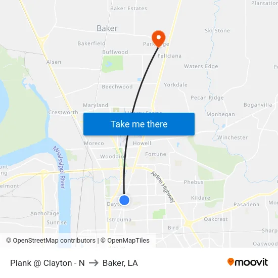 Plank @ Clayton - N to Baker, LA map