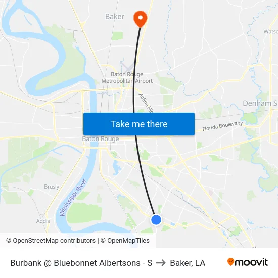 Burbank @ Bluebonnet Albertsons - S to Baker, LA map