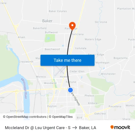 Mccleland Dr @ Lsu Urgent Care - S to Baker, LA map