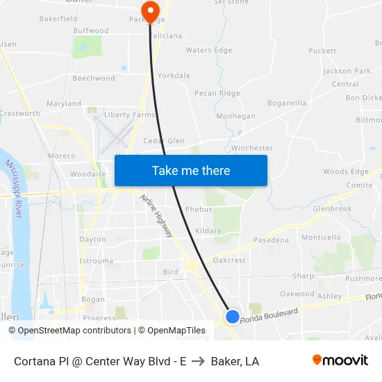 Cortana Pl @ Center Way Blvd - E to Baker, LA map