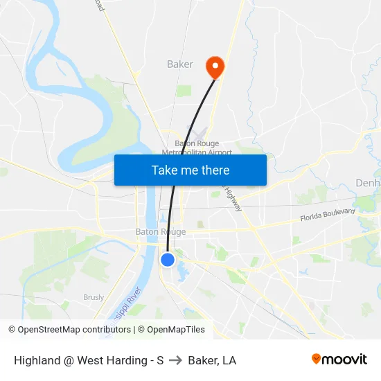 Highland @ West Harding - S to Baker, LA map