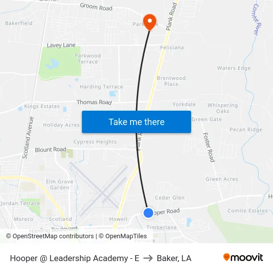 Hooper @ Leadership Academy - E to Baker, LA map