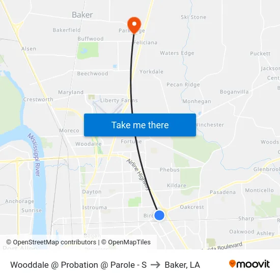 Wooddale @ Probation @ Parole - S to Baker, LA map