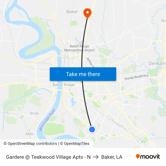 Gardere @ Teakwood Village Apts - N to Baker, LA map