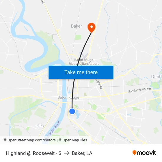 Highland @ Roosevelt - S to Baker, LA map