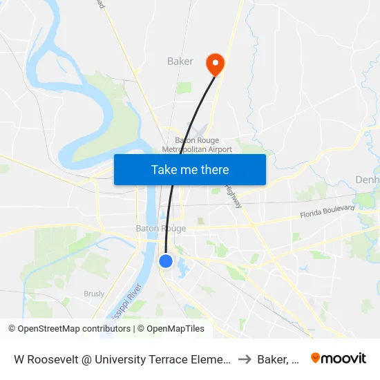 W Roosevelt @ University Terrace Element to Baker, LA map
