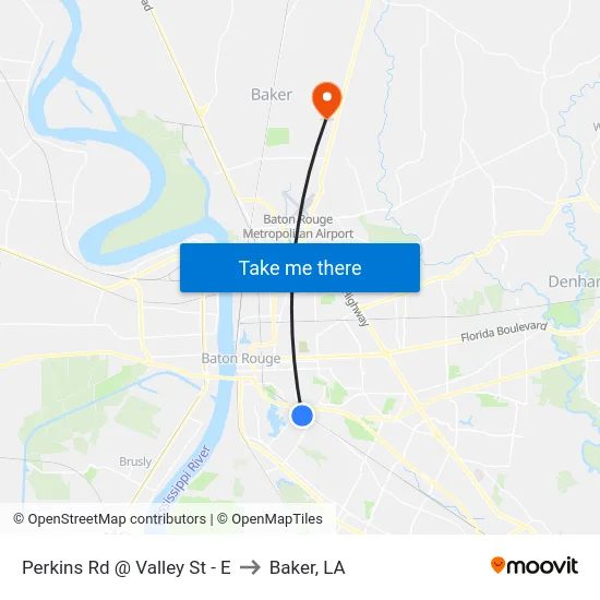 Perkins Rd @ Valley St - E to Baker, LA map