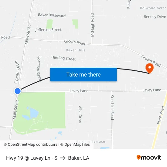 Hwy 19 @ Lavey Ln - S to Baker, LA map