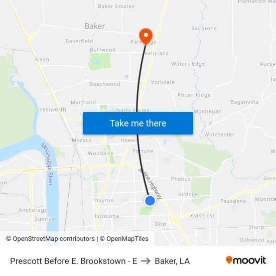 Prescott Before E. Brookstown - E to Baker, LA map