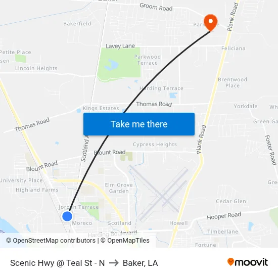 Scenic Hwy @ Teal St - N to Baker, LA map