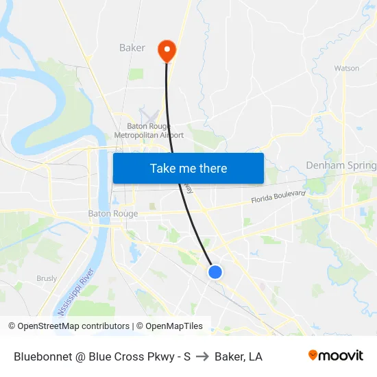 Bluebonnet @ Blue Cross Pkwy - S to Baker, LA map