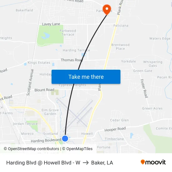 Harding Blvd @ Howell Blvd - W to Baker, LA map