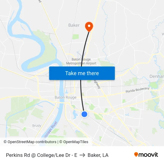 Perkins Rd @ College/Lee Dr - E to Baker, LA map