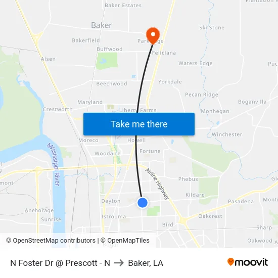N Foster Dr @ Prescott - N to Baker, LA map
