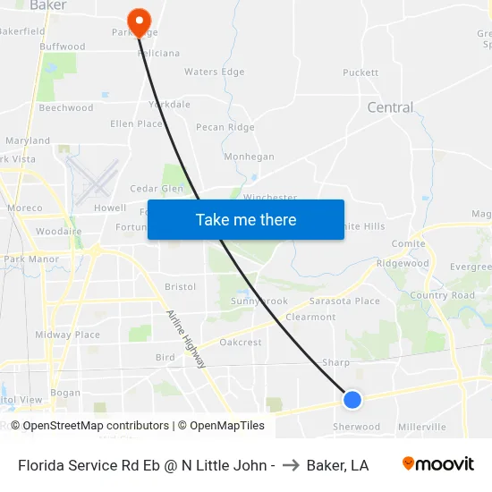 Florida Service Rd Eb @ N Little John - to Baker, LA map