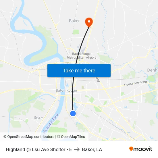Highland @ Lsu Ave Shelter - E to Baker, LA map
