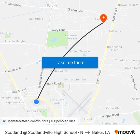 Scotland @ Scotlandville High School - N to Baker, LA map