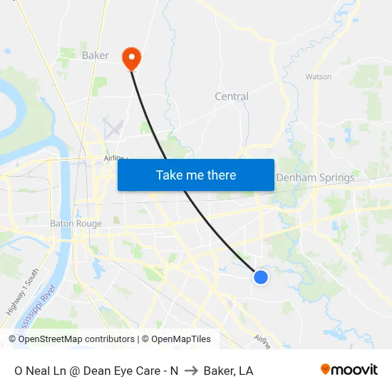 O Neal Ln @ Dean Eye Care - N to Baker, LA map
