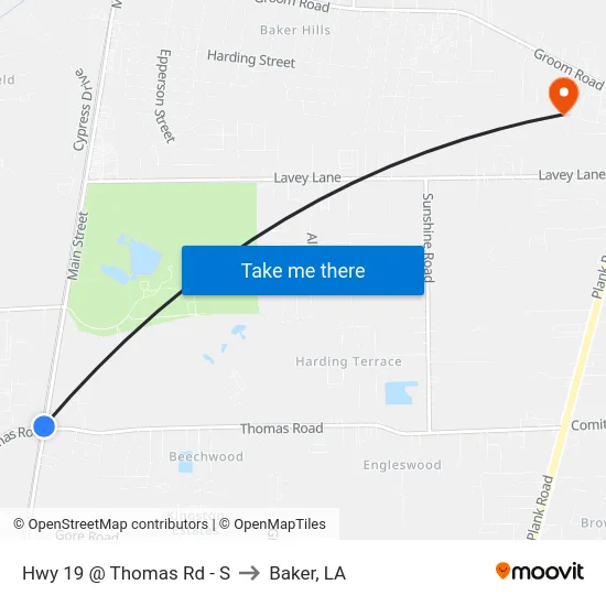 Hwy 19 @ Thomas Rd - S to Baker, LA map
