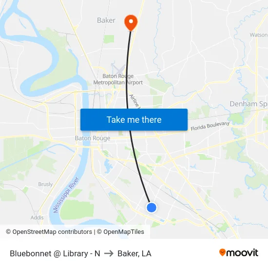 Bluebonnet @ Library - N to Baker, LA map