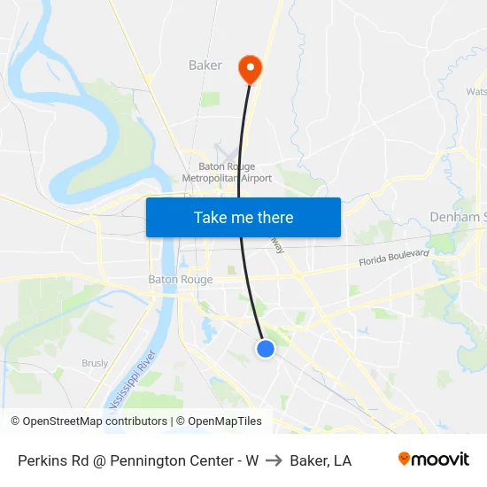 Perkins Rd @ Pennington Center - W to Baker, LA map