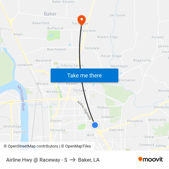 Airline Hwy @ Raceway - S to Baker, LA map